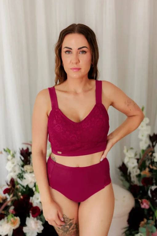 Aline Flower Big Cup BH - Mørk rød