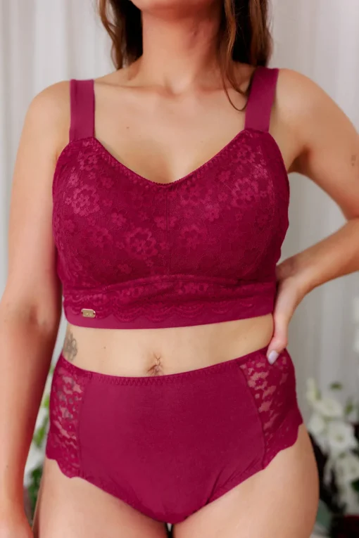 Anne Mid Waist truse - Mørk rød