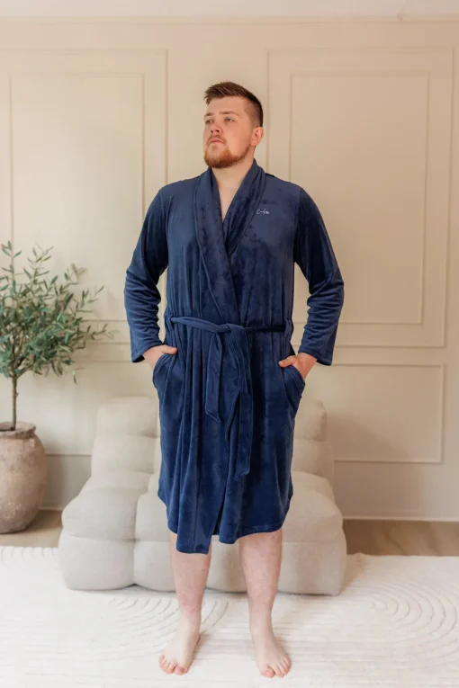 Fluffy Morgenkåpe mann - Mørk blå