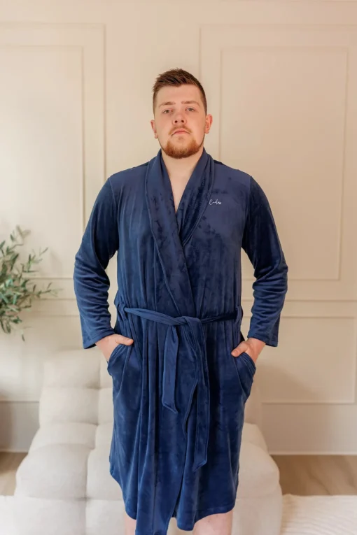 Fluffy Morgenkåpe mann - Mørk blå