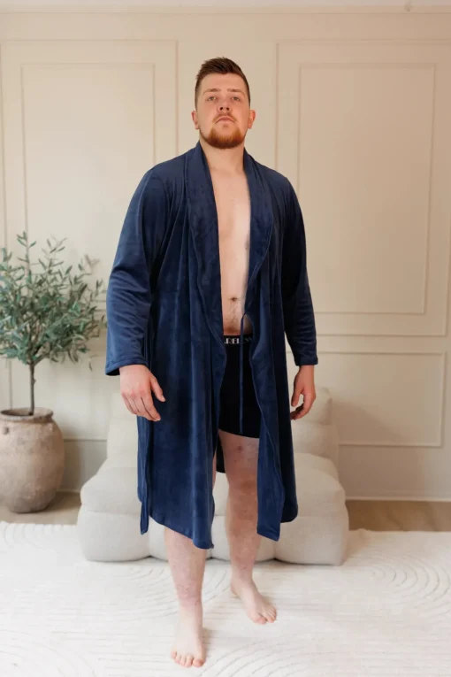 Fluffy Morgenkåpe mann - Mørk blå