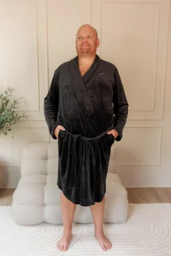 Fluffy Morgenkåpe mann - Svart