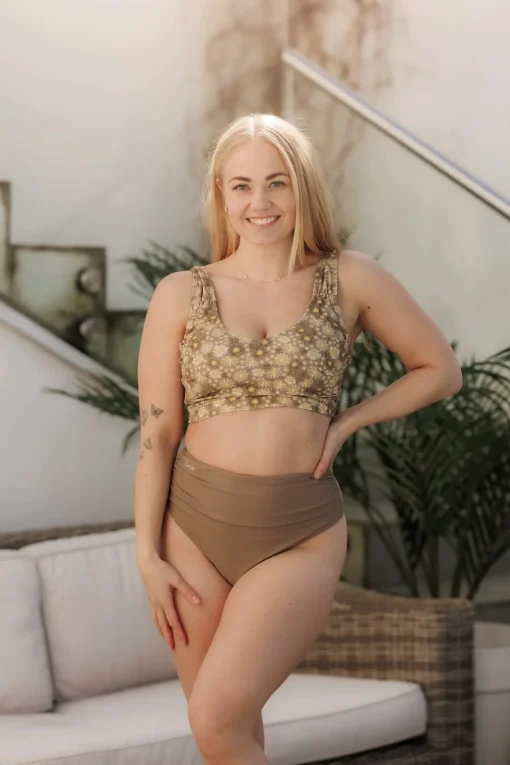 High Waist Bikini String - Mørk Beige