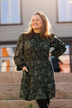 Julia kjole - Mørk grønn / hvit