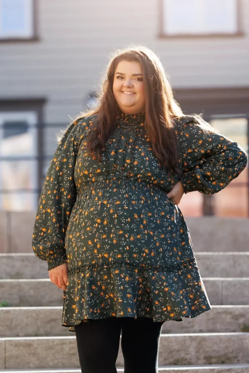 Julia kjole - Mørk grønn / oransje