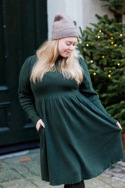 Rib kjole - Mørk grønn