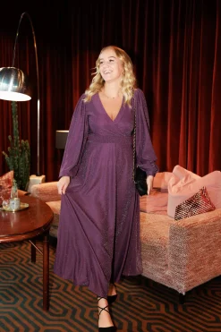 Belle Glitter maxikjole - Mørk lilla