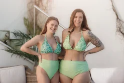 Cuba Ruffles bikinitopp - Pastellgrønn - Flower Paint