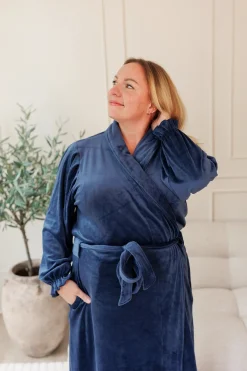 Fluffy Morgenkåpe - Mørk blå