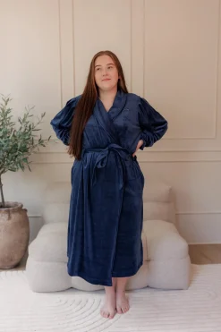 Fluffy Morgenkåpe - Mørk blå