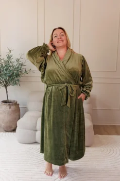 Fluffy Morgenkåpe - Mørk grønn