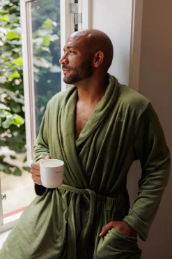 Fluffy Morgenkåpe mann - Mørk grønn