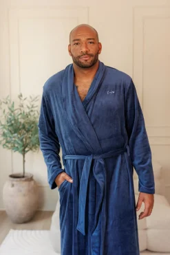 Fluffy Morgenkåpe mann - Mørk blå