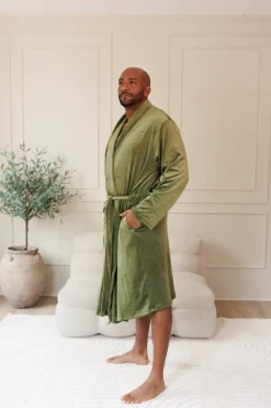 Fluffy Morgenkåpe mann - Mørk grønn