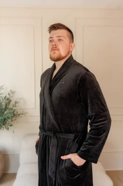 Fluffy Morgenkåpe mann - Svart