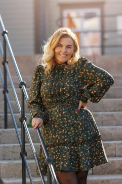 Julia kjole - Mørk grønn / oransje