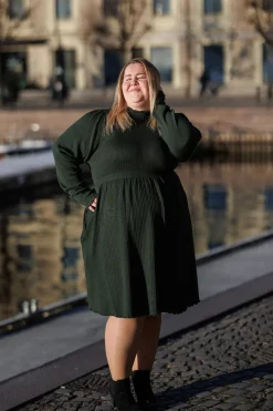 Rib kjole - Mørk grønn