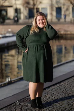 Rib kjole - Mørk grønn
